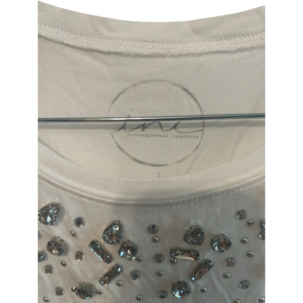 Inc White Jeweled Tee Large NWT - Picture 2 of 4